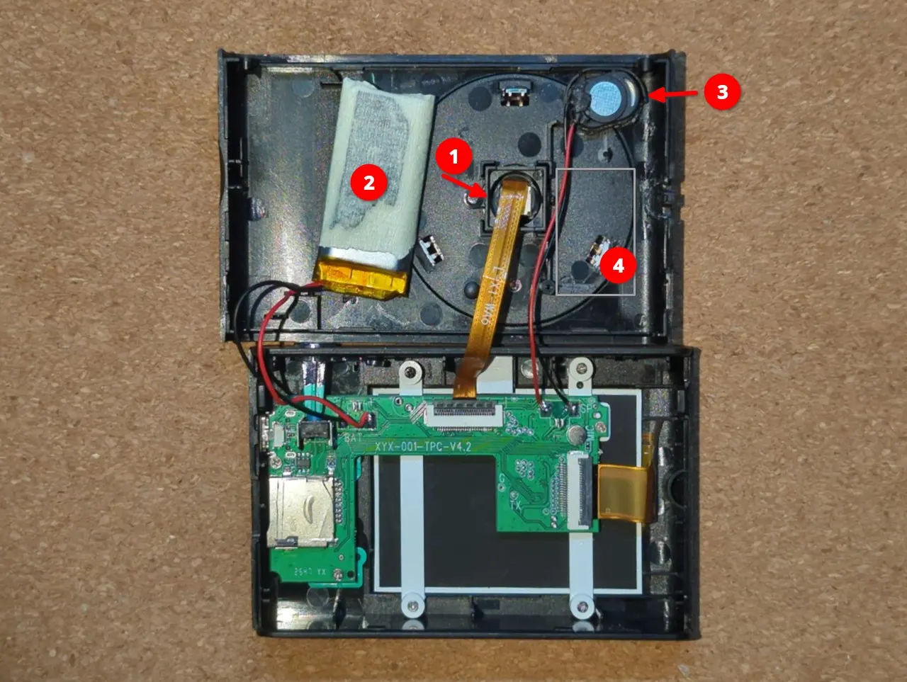Photo of the internals of the toy camera